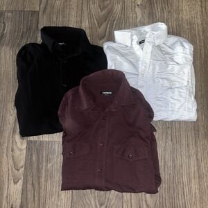 Lot of 3 EXPRESS Men Slim Dress Shirts | Soft Cotton Blend | Black Maroon Blue